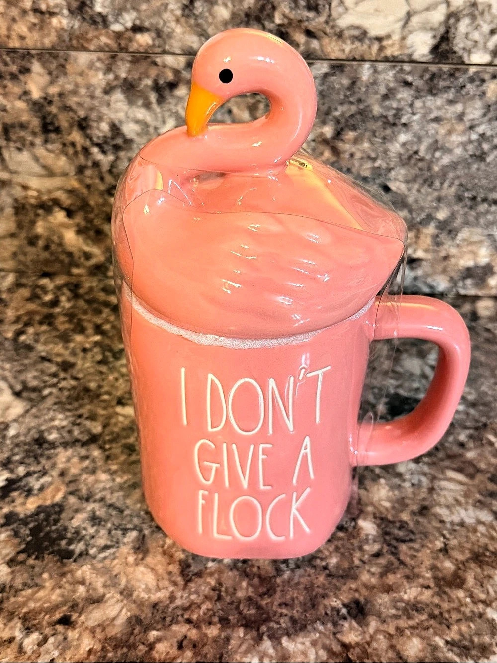 Rae Dunn I Don't Give A Flock Flamingo Mug with Lid, Pink